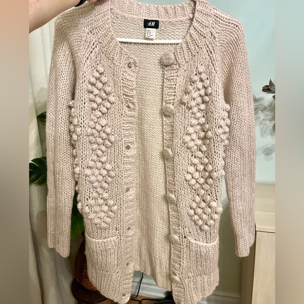 Cream wool blend cardigan with baubles